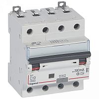 Выключатель автоматический дифференциальный DX3 6000 4п 10А С 300мА тип A | код. 411238 |  Legrand 